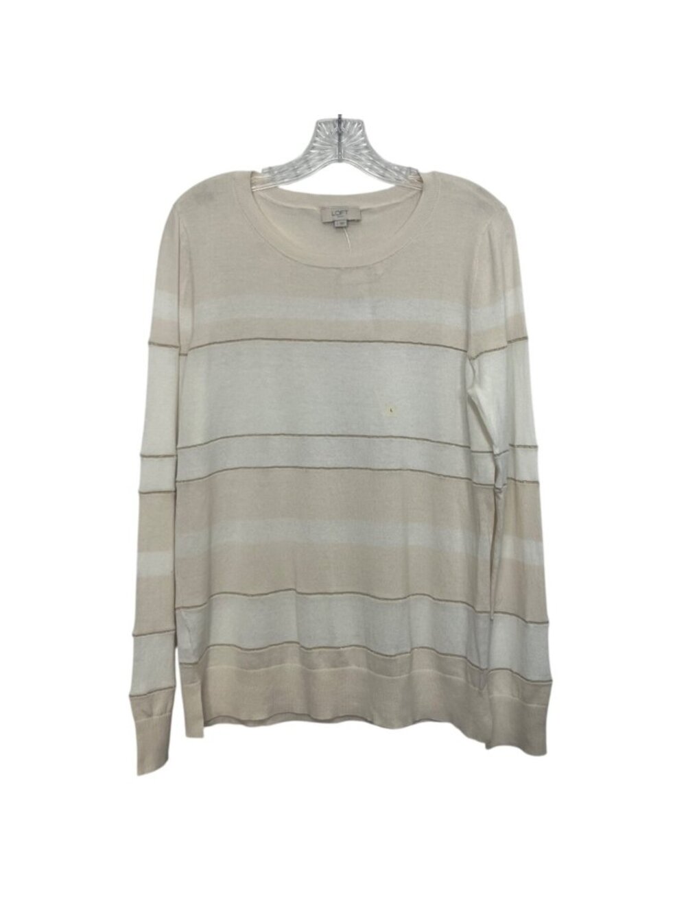 Loft Outlet Striped Sweater Large Beige New Long Sleeve Lightweight Cotton Blend